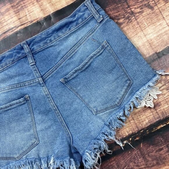 Mossimo High Rise Denim Shorts Cut Off Distressed Lace Pockets - Picture 8 of 8